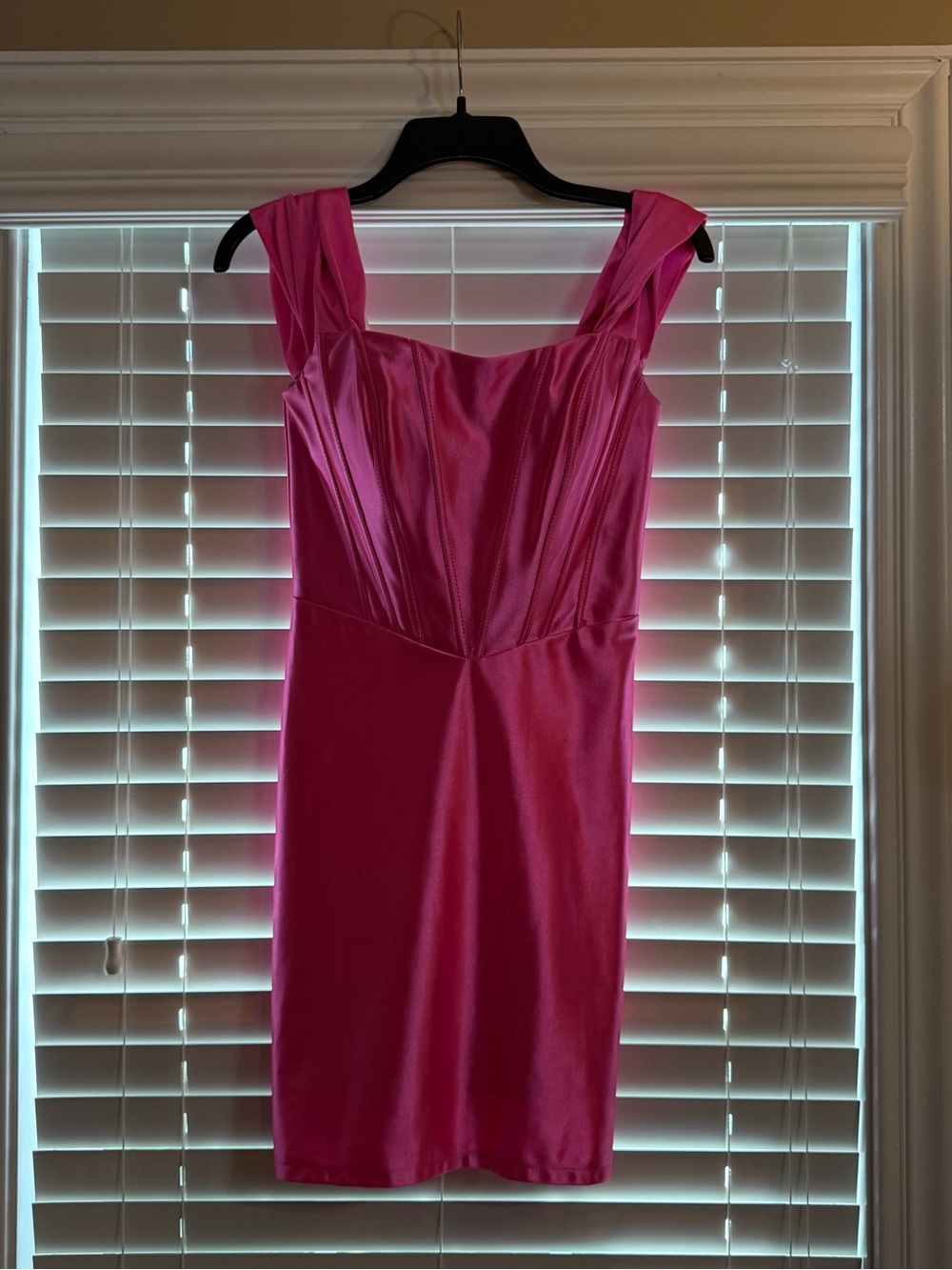 Sherri Hill Bright Hot Pink Satin Mini Dress